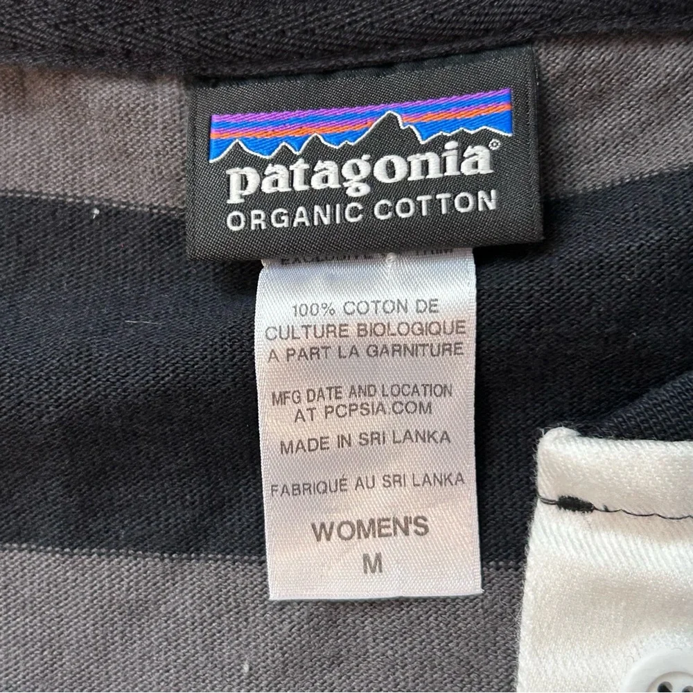Patagonia Womens Medium 3/4-Sleeved‎ Sender Rugby Henley Stripe Dress Gray Black
